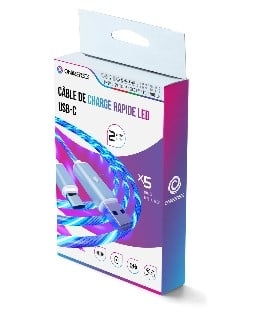 Oniverse USB-C snabbladdningskabel med LED - 2 meter - Vit