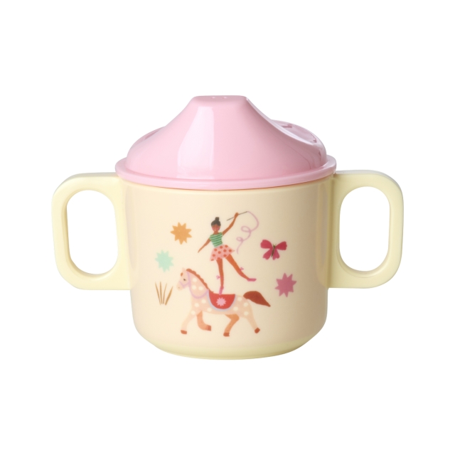 RICE Babykopp i melamin med 2 handtag och Fun Fair-tryck - Rosa - 250 ml