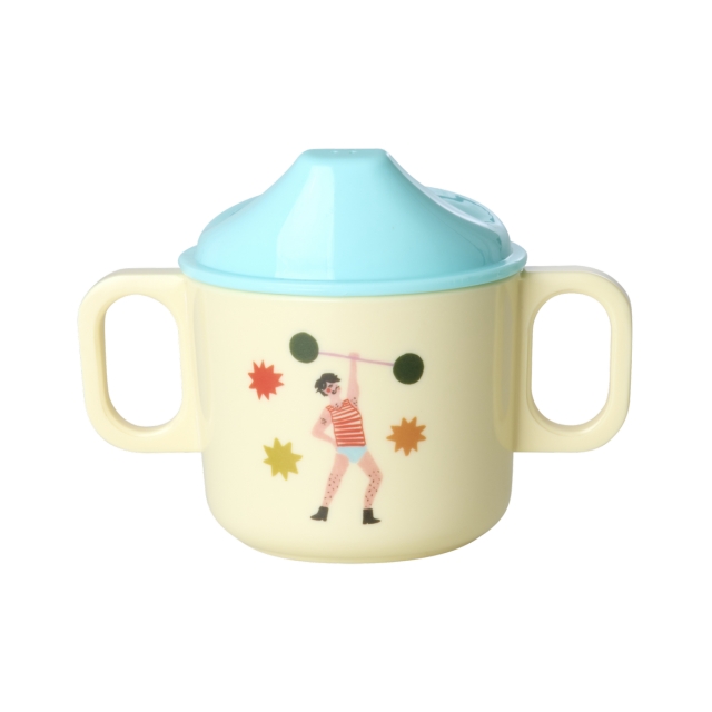 RICE Babymugg med 2 handtag och Fun Fair-tryck i melamin - Mint - 250 ml