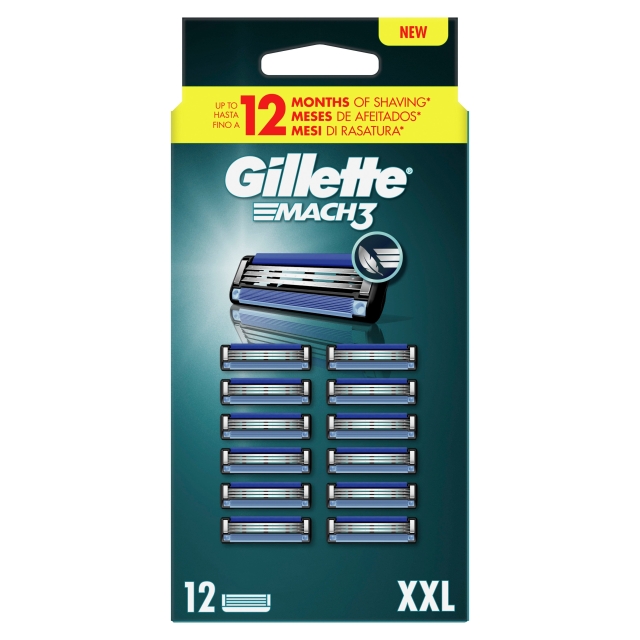 Gillette Mach3 rakblad för män - blå/svart - 12 st