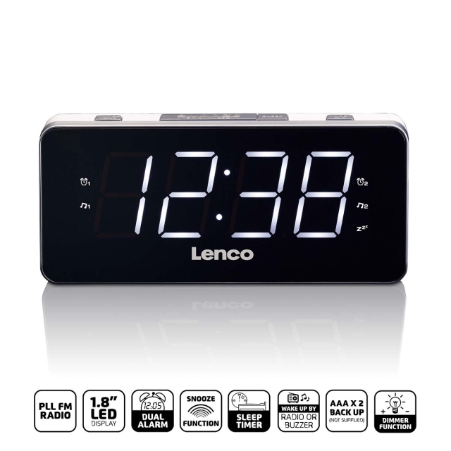 Lenco PLL FM Alarm Clock Radio stor och tydlig 1,8" LED-display Vit