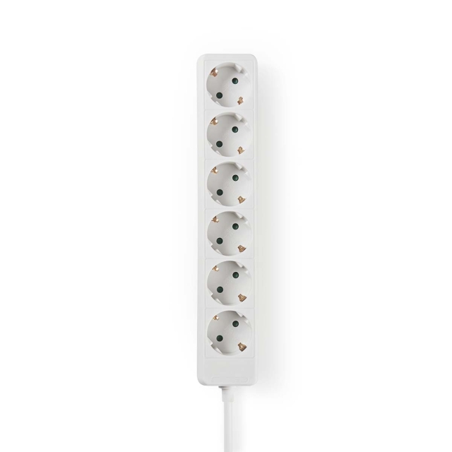 Nedis Gren kontakt | Jordad kontakt / Typ F (CEE 7/7) | 6-vägs | 1.50 m | 3680 W | 16 A | Typ av jordning: Sidkontakt | 230 V AC 50/60 Hz | Uttagsvinkel: 45 ° | H05VV-F 3G1.5mm² | Vit