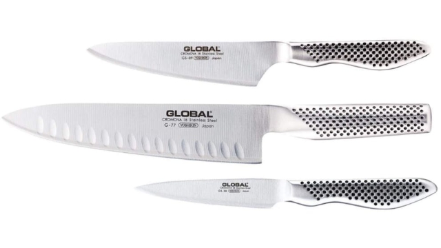 GLOBAL Classic knivset med 3 delar och räfflad kokkniv (G-773889)