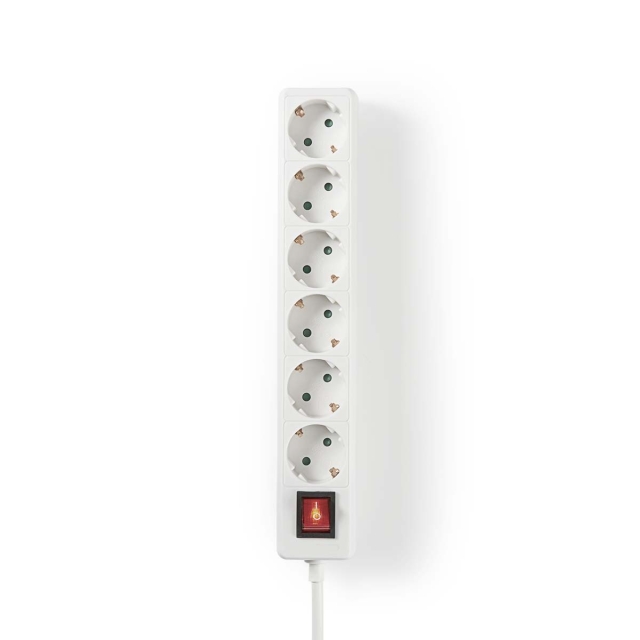 Nedis Gren kontakt | Jordad kontakt / Typ F (CEE 7/7) | 6-vägs | 1.50 m | 3680 W | 16 A | Typ av jordning: Sidkontakt | 230 V AC 50/60 Hz | Uttagsvinkel: 45 ° | H05VV-F 3G1.5mm² | På / av-knapp | Vit