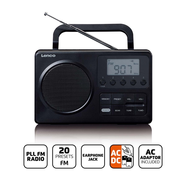 Lenco MPR-035BK Kompakt bärbar FM-radio med LCD-skärm Svart