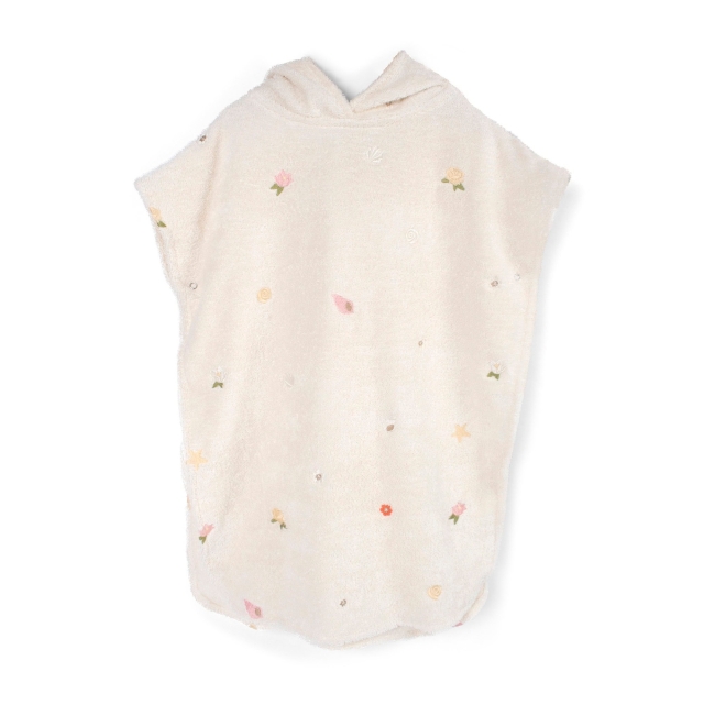 Filibabba Broderad strandponcho - Ocean Blossom - 12-60 m - Vit (FI-03574)