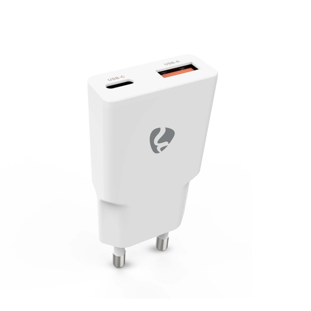Nedis Väggladdare | 30 W | GaN | PD3.0 30W | Snabbladdnings funktion | 1.5 / 2.0 / 2.5 / 3.0 A | Antal utgångar: 2 | USB-A / USB-C™ | Automatiskt val av Spänning | Vit
