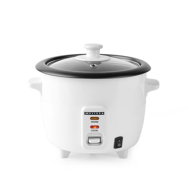 MELISSA Riskokare | 0,6 l | 300 W | Non stick-beläggning | Avtagbar skål | Ångkorg | Varmhållningsfunktion | Automatisk avstängning | Vit