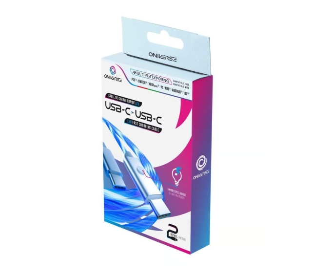 Oniverse Led-snabbladdningskabel : USB-C > USB-C, 2 M - Vit