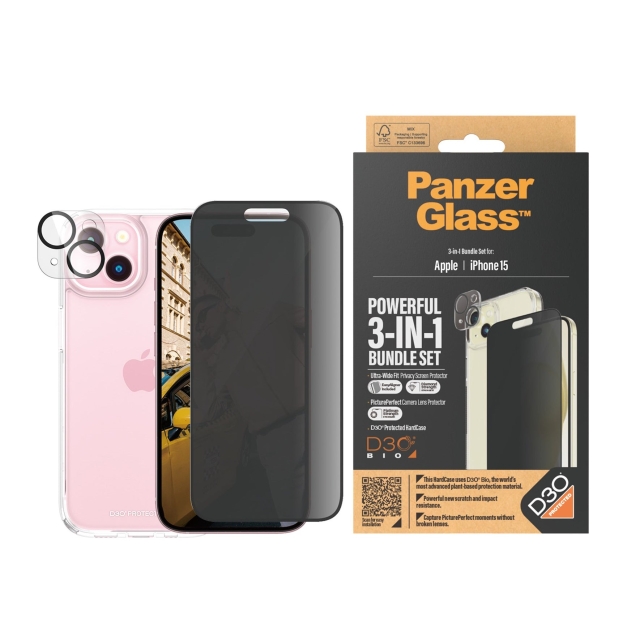 PanzerGlass Apple Iphone 15 Ultra-Bred Passform 3-i-1 paket set