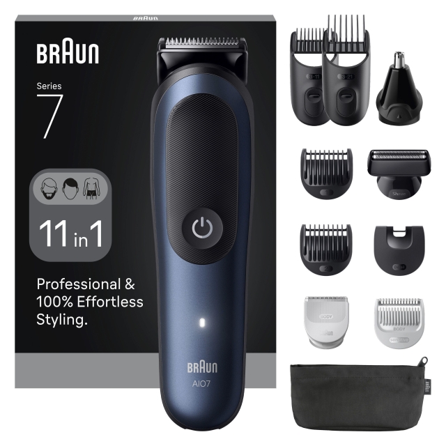 Braun All-in-One Series 7, 11in1 Grooming Kit, ProBlade, AutoSense, AIO7540 - Svart / Djupblå