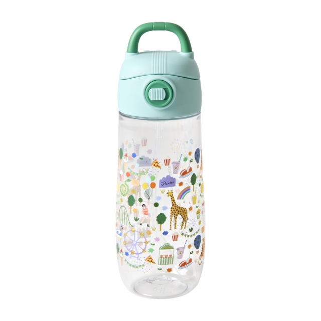 RICE Drickflaska i plast för barn med tivolitryck - Mint - 550 ml