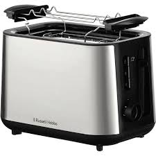 Russell Hobbs Heaton Brushed brödrost med 2 skivor - borstat rostfritt stål och svart
