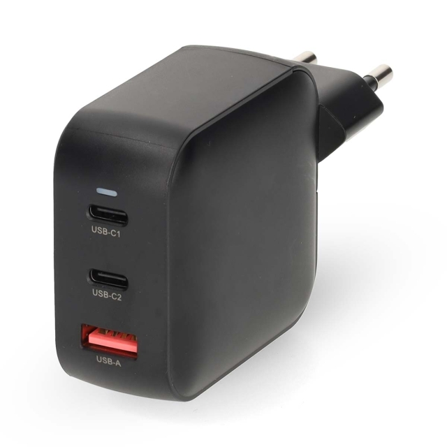 Nedis Väggladdare | 100 W | GaN | PD3.0 | Snabbladdnings funktion | 2.5 / 3.0 / 5.0 A | Antal utgångar: 3 | USB-A / 2x USB-C™ | Automatiskt val av Spänning | Svart