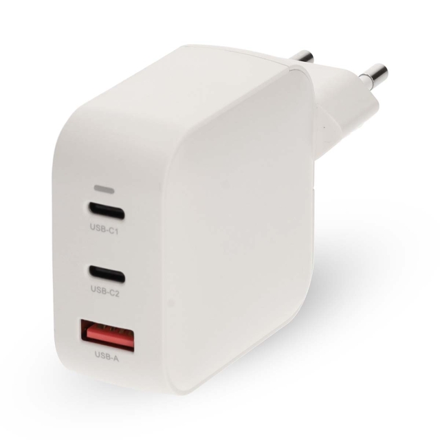 Nedis Väggladdare | 100 W | GaN | PD3.0 | Snabbladdnings funktion | 2.5 / 3.0 / 5.0 A | Antal utgångar: 3 | USB-A / 2x USB-C™ | Automatiskt val av Spänning | Vit