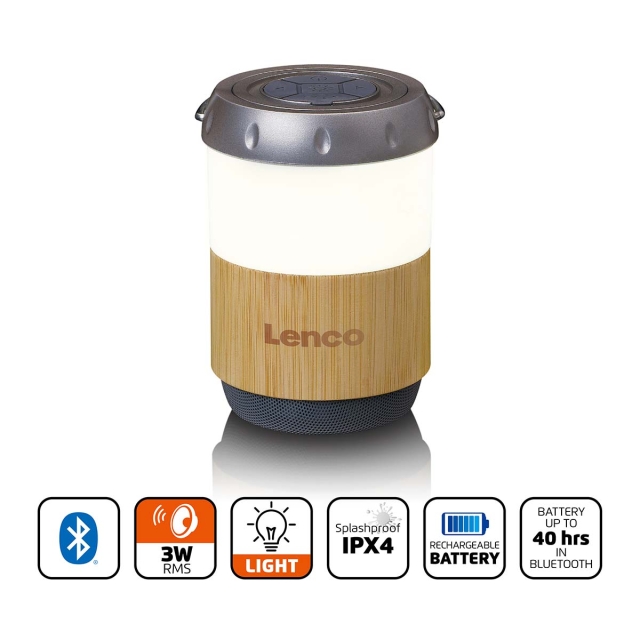 Lenco Lykta med inbyggd Bluetooth®-högtalare Bamboo