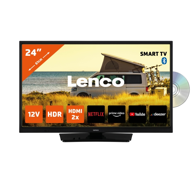 Lenco 24 tums Smart HD LED TV Bluetooth® DVD-spelare 12V Svart