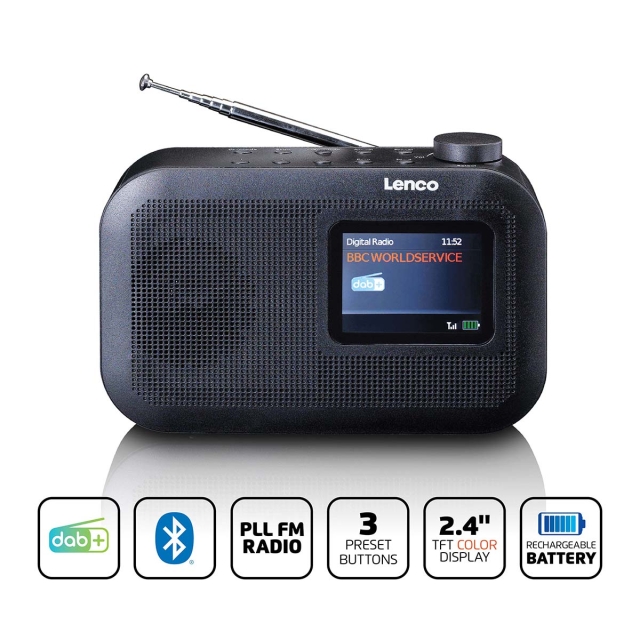 Lenco Bärbar DAB+/FM-radio med Bluetooth® färgdisplay batteri Svart
