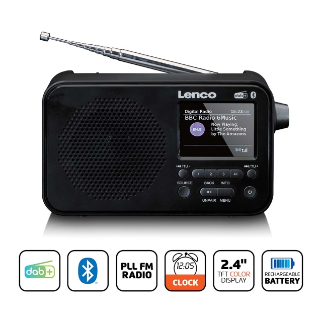Lenco Bärbar DAB+ FM-radio med Bluetooth® 2,4" TFT-display Svart
