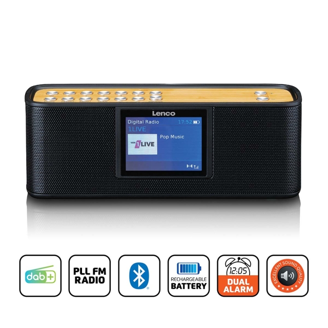 Lenco DAB/FM med 2,4" färgdisplay Bluetooth® uppladdningsbart batteri Svart