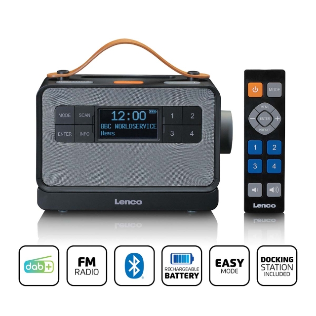 Lenco Bärbar FM/DAB+ radio med stora knappar och "Easy Mode"-funktion Svart