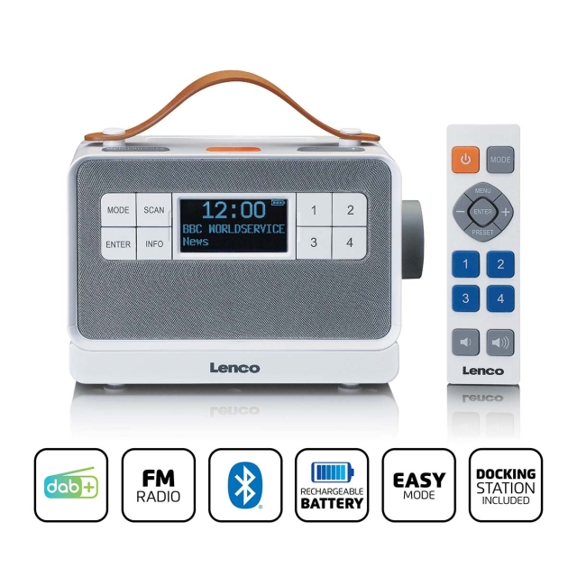 Lenco Bärbar FM/DAB+ radio med stora knappar och "Easy Mode"-funktion Vit