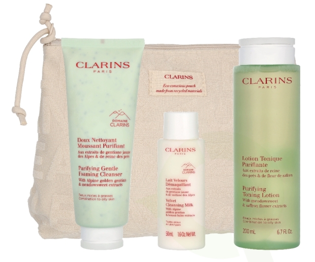 Clarins Cleansing Combination Set 375 ml Foaming Cleanser 125ml/Lotion 200ml/Milk 50ml/Purse