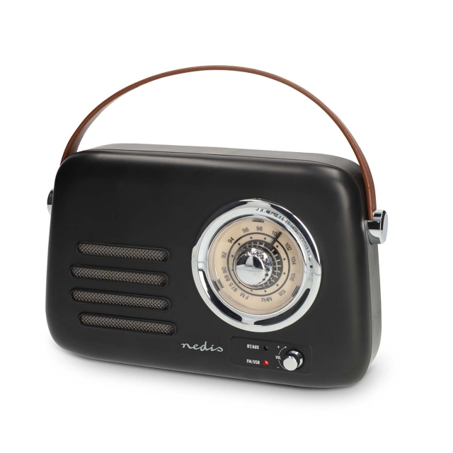 Nedis FM-radio | Portabel design | Bluetooth® / FM | Accu Powered / USB ström | Analog | 10 W | Bluetooth® | Svart