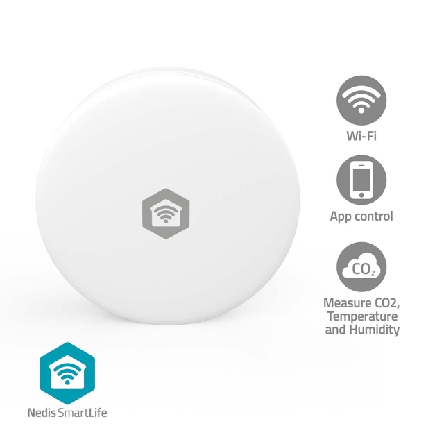 Nedis SmartLife luftkvalitetsmätare | Wi-Fi | Koldioxid (CO2) / Luftfuktighet / Temperatur | Android™ / IOS | Vit