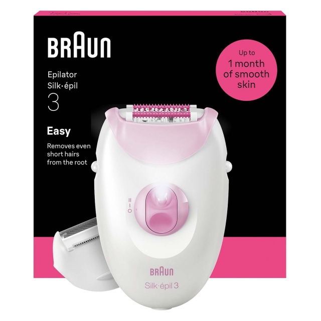 Braun Epilator Silk·épil 3 med sladd, Långvarigt Slät Hud, 3-031, Rosa