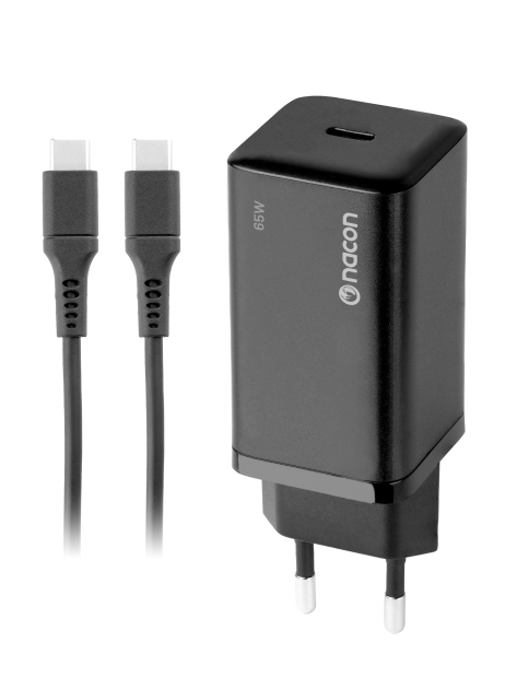 NACON 65 W nätadapter för Nintendo Switch II – 65 W laddningseffekt – avtagbar 1,5 m USB-C-kabel (svart)