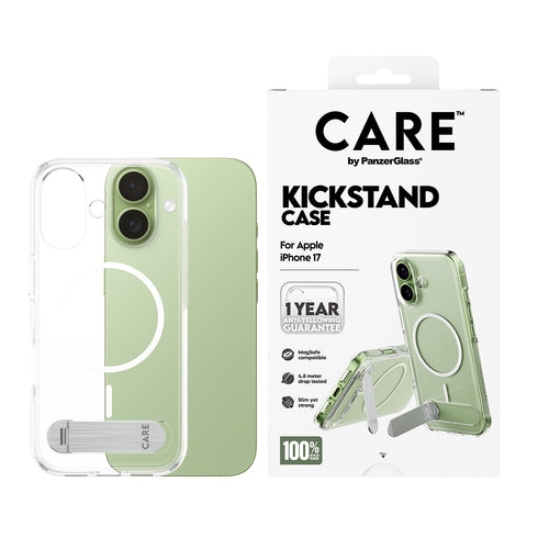 PanzerGlass CARE Feature Case Transparent med stativ och MagSafe – iPhone 17