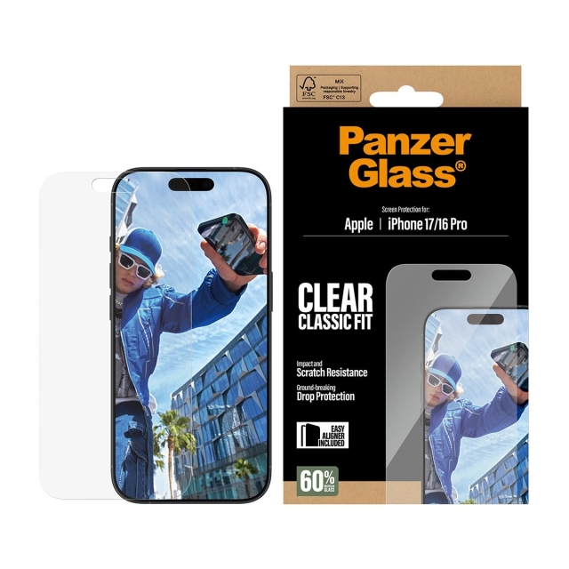 PanzerGlass Skärmskydd för iPhone 17/iPhone 16 Pro – Classic Fit med EasyAligner