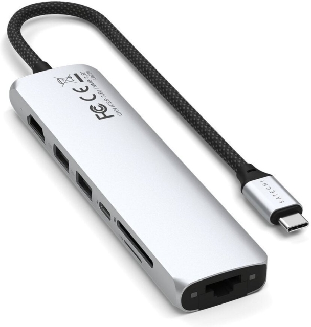 Satechi 7-i-1 USB-C Slim Multiport-adapter med Ethernet, silver