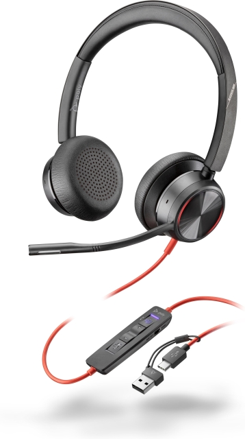 poly Blackwire 8225 – USB-C-stereohörlurar med mikrofon + USB-C-till-A-adapter, Microsoft Teams-certifierad (8X225AA)