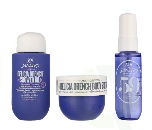 Sol De Janeiro Delicia Drench Jet Set 170 ml Delicia Drench Body Butter 50ml/Delicia Drench Shower Oil 90ml/Cheirosa 59 Delicia Drench Perfume Mist 30ml
