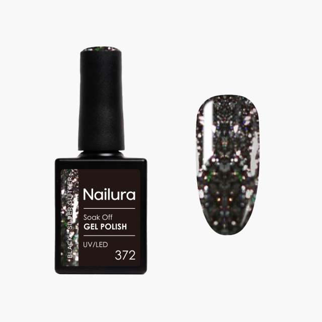 Nailura Gelpolish 372 – Black Silver Glitter – 10 ml