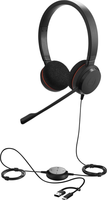 Jabra Evolve 20 headset, stereo, UC, USB-C/USB-A