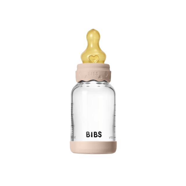 BIBS Glass Boheme-nappflaska, rund, latex – Blush – 120 ml