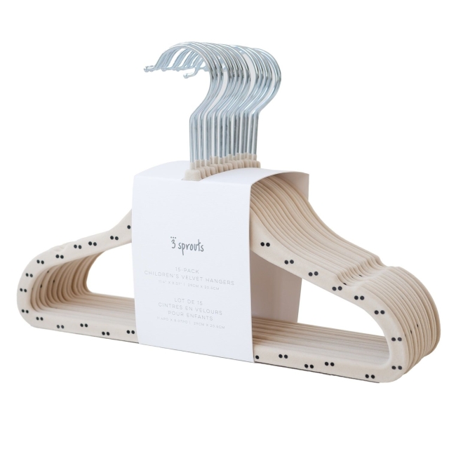 3 Sprouts Velourhängare (15 st) – Dubbelprickig beige – 20,5 x 29 cm