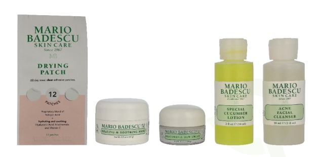 Mario Badescu Good Skin Is Forever & Clear Set 146 ml Acne Facial Cleanser 59ml/Special Cucumber Lotion 59ml/Healing & Soothing Mask 14gr/Hyaluronic Dew Cream 14gr/12 Patches
