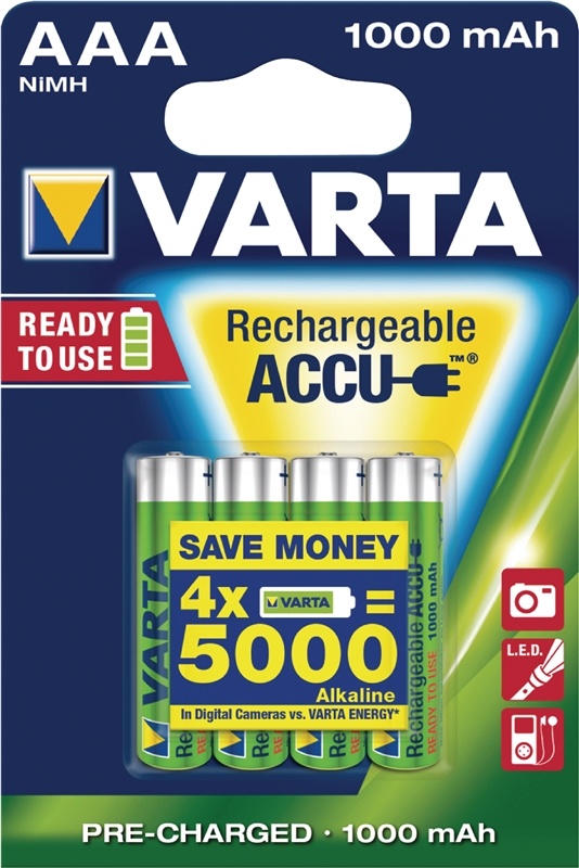 Varta Batteri NiMH AAA/LR03 1.2 V 1000 mAh R2U 4-pack