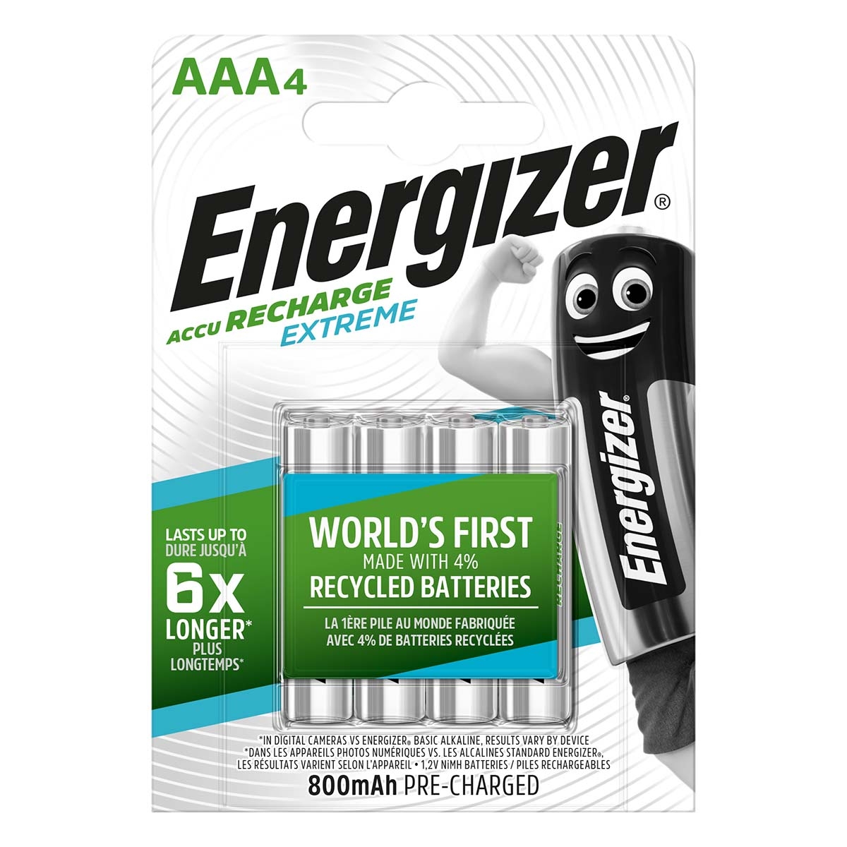 Energizer Laddningsbara Ni-MH-batterier, AAA | 1.2 V DC | 800 mAh | Förladdad | 4-pack