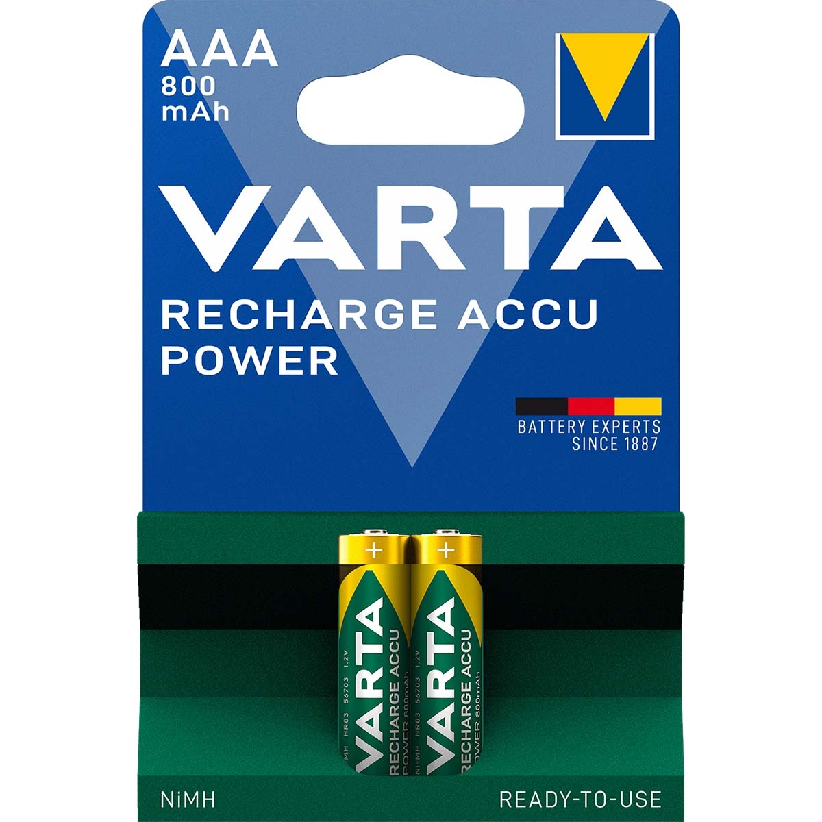 Varta Laddningsbara Ni-MH-batterier, AAA | 1.2 V DC | 800 mAh | Förladdad | 2-Blister