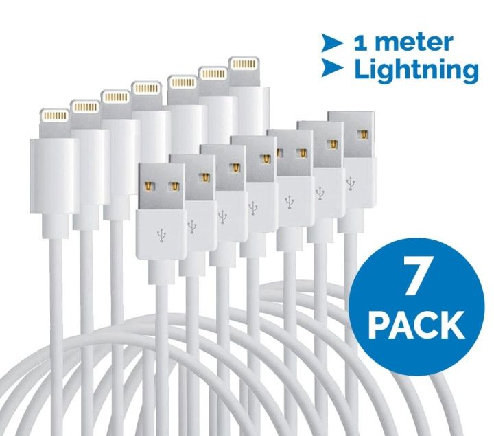 Lightning-kabel till iPhone & iPad, 1 meter, vit, 7-pack i gruppen SMARTPHONE & SURFPLATTOR / Laddare & Kablar / Kablar / Kablar Lightning hos TP E-commerce Nordic AB (38-11275PKT)