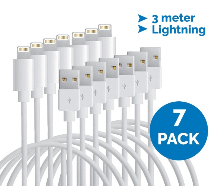 Lightning-kabel till iPhone & iPad, 3 meter, vit, 7-pack i gruppen SMARTPHONE & SURFPLATTOR / Laddare & Kablar / Kablar / Kablar Lightning hos TP E-commerce Nordic AB (38-11626PKT)