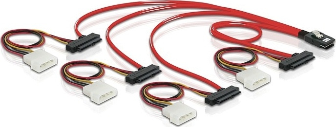 DeLOCK multilane SAS-kabel SFF8087 - 4xSFF8482+Molex 4-pin ström 0,5m (83059) i gruppen DATORER & KRINGUTRUSTNING / Datorkablar / Interna / Strömkablar & Adaptrar hos TP E-commerce Nordic AB (38-16171)