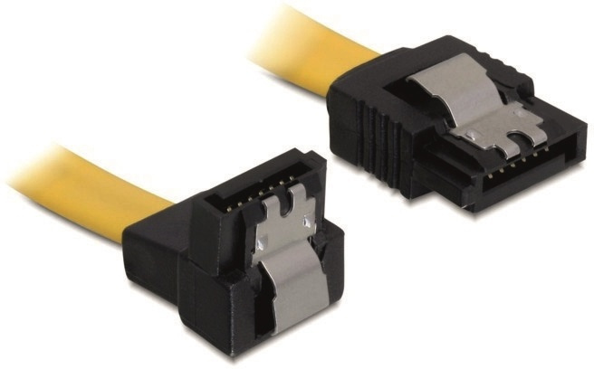 DeLOCK SATA-kabel, 6Gb/s, låsclip, vinklad(nedåt)-rak, 0,5m, gul i gruppen DATORER & KRINGUTRUSTNING / Datorkablar / Interna / SATA hos TP E-commerce Nordic AB (38-16187)