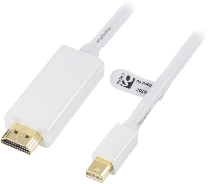 DELTACO mini DisplayPort till HDMI kabel med ljud, ha-ha, 2m, vit (DP-HDMI202) i gruppen DATORER & KRINGUTRUSTNING / Datorkablar / DisplayPort / Kablar hos TP E-commerce Nordic AB (38-16834)