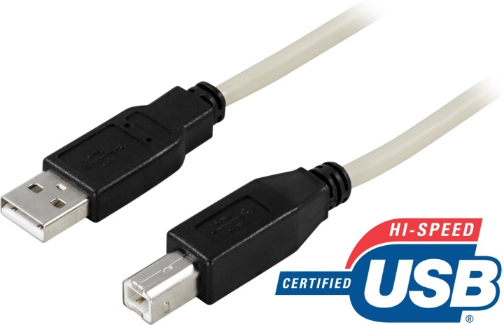 Deltaco USB 2.0 cable Type A male, Type B male 2m, beige i gruppen DATORER & KRINGUTRUSTNING / Datorkablar / USB-kablar / USB-A / Kablar hos TP E-commerce Nordic AB (38-18059)